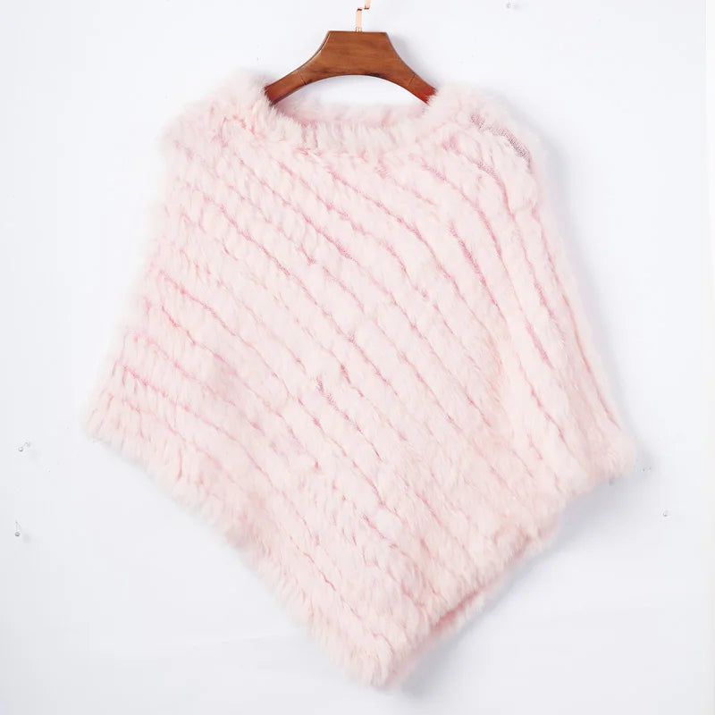 Women's Real Rabbit Fur Poncho Vest Natural Leather Winter Jacket Wrap Coat Shawl  Wedding Party Knitted Fur Vest Wholesale - Matrix Studios