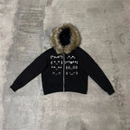 Casual Faur collar Harajuku Streetwear Hiphop Zipper Hoodie sweatshirt Vintage Rock Goth Loose Punk EMO Y2K Zip up hoodie Jacket