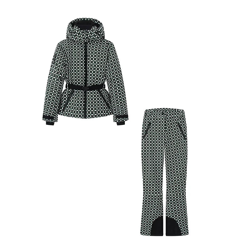 Faux Fur Patchwork Ski Jumpsuit Women Detachable Hoodie Long Sleeves Belts Zipper Warm Skiwear Female 2025 Winter Warm Rompers - Matrix Studios