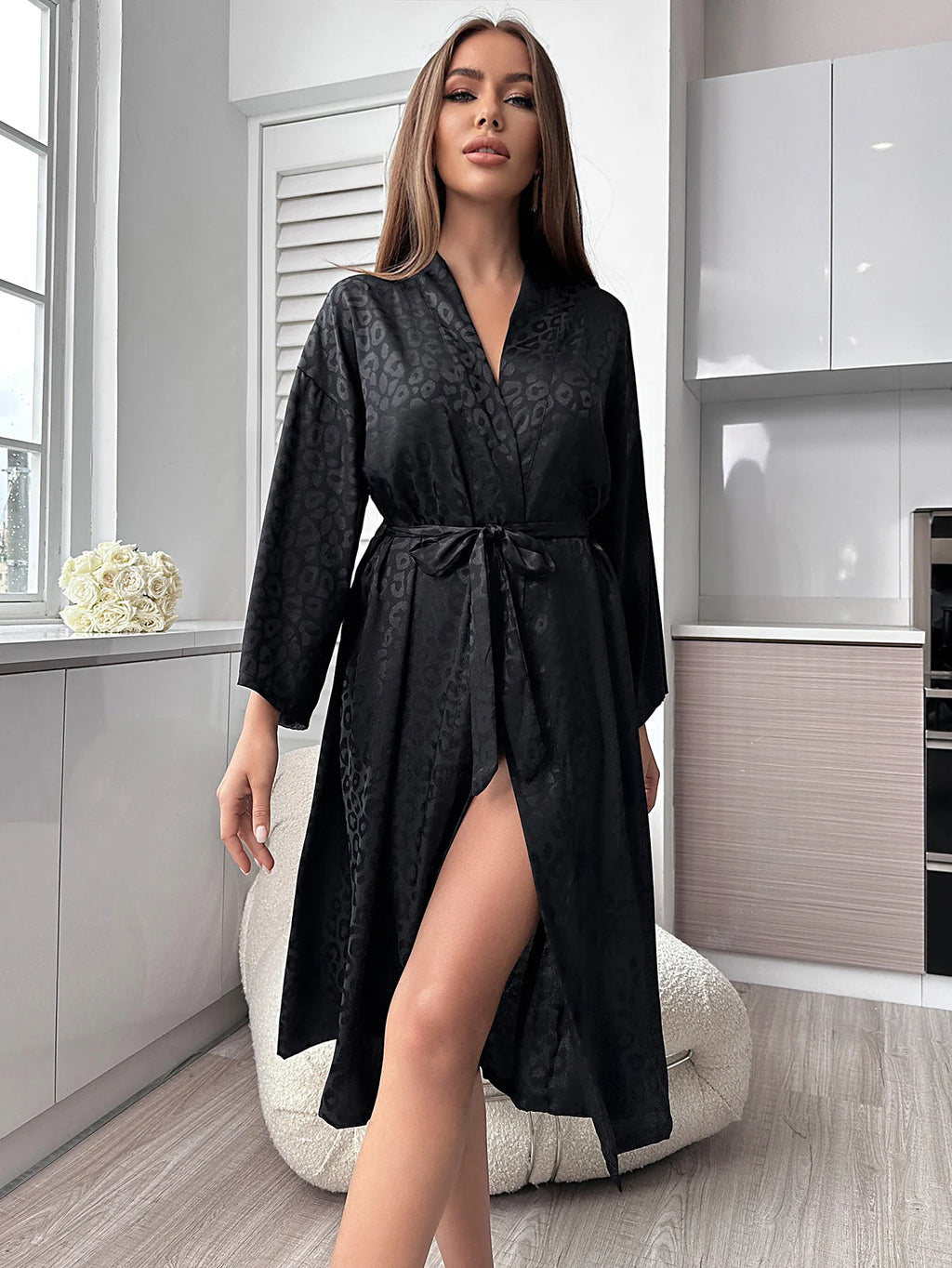 Printed Women's Long Sleeve Nightgown Elegant And Comfortable Home Pajamas Simple Fashion Bathrobe - Matrix-studios.com