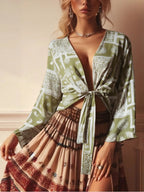Boho Queens Fashion Women Floral 2025 Beach Summer Short Kimono Ruffles Flare Sleeves Vacation Bohemian Bikini Boho Cover-ups - Matrix Studios