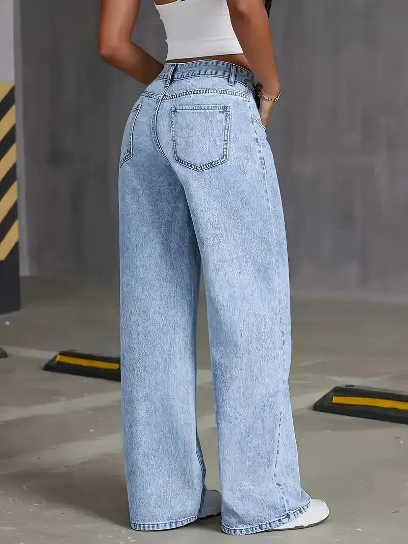 2026 New American Fashion Women's Loose Casual Wide Leg Straight Denim Jeans Baggy Streetwear Pants All Season Trousers - Matrix-studios.com