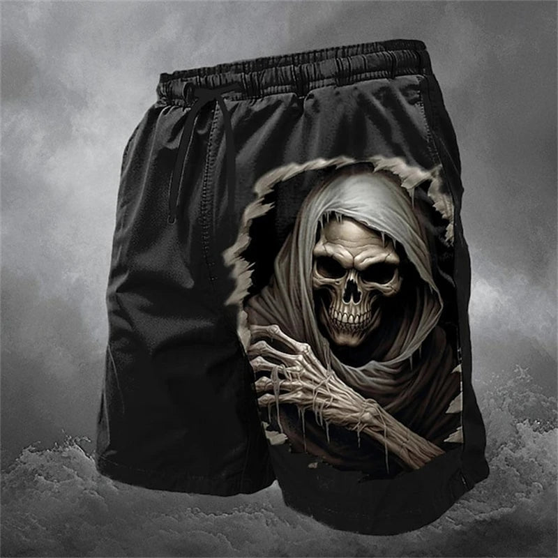 Fashion Horror Skull Pattern Beach Shorts For Men Fashion Summer 3D Printed Swim Trunks Loose Streetwear Hip Hop Short Pants