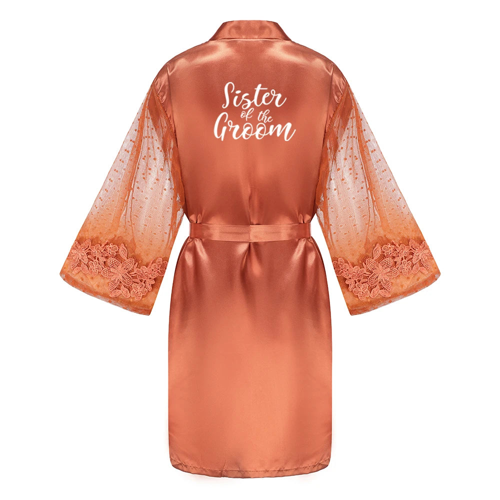 Caramel Wedding Bride Bridesmaid Robes Dressing Gown Sexy Women Bathrobe Night Shirts Short Women Kimono Mesh Sleeve - Matrix-studios.com