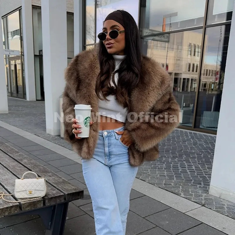 Neo Mint 2025 Winter Exclusive Striped Faux Fur Jacket Women Overcoat Brand Blogger Fashion Fluffy Fox Fur Collar Coat Outerwear - Matrix Studios