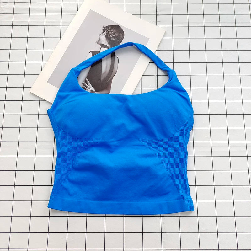Women's Square Neck Deep Open Back Halter Bralette - Thick Straps, Slim-Fit, Removable Pads, Outerwear-Friendly Casual Top - Matrix Studios