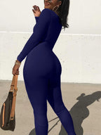 Spring and Summer New Women's Jumpsuit Long Sleeve Solid Color Skinny Jumpsuit Fashion Sports Fitness Jumpsuit Pullover - Matrix Studios