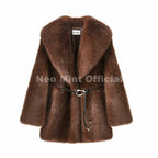 Neo Mint 2025 Winter Hot Brown Belted Faux Fur Coat Women Thick Warm Long Fox Fur Jacket Chic Brand Fashion Girls Furry Overcoat - Matrix Studios