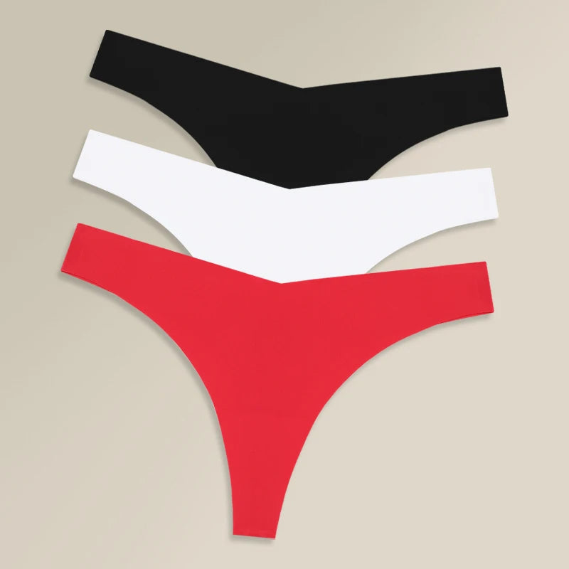 3PCS Women Ice Silk Seamless Thongs Underpants Sexy V-Waist Ultra-thin Panties Girls Low Rise Invisible G-string Lingerie XS-XL - Matrix Studios
