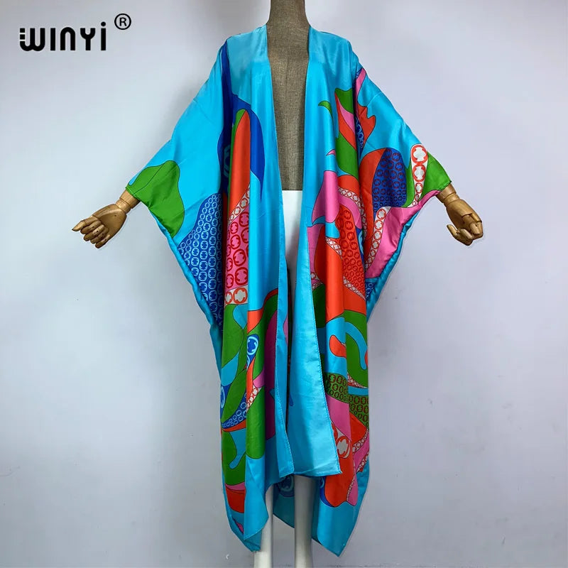 WINYI Kimono Africa Summer Boho Print Beach Outfits for Women Cover-Up Long Coat Elegant Coat Beach Outfits for Women Maxi Dress - Matrix Studios