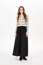 AS AW25 stripe knitting cardigan + sleeveless patch dress maxi matching set for woman clothing - Matrix-studios.com