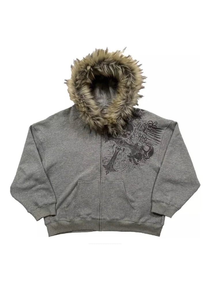 Autumn Winter Y2k Women Aesthetic Harajuku Faux Fur Collar Hoodies Clothes Graphic Hip Hop Punk Gothic Zip Up Hoodies 2026 New - Matrix-studios.com