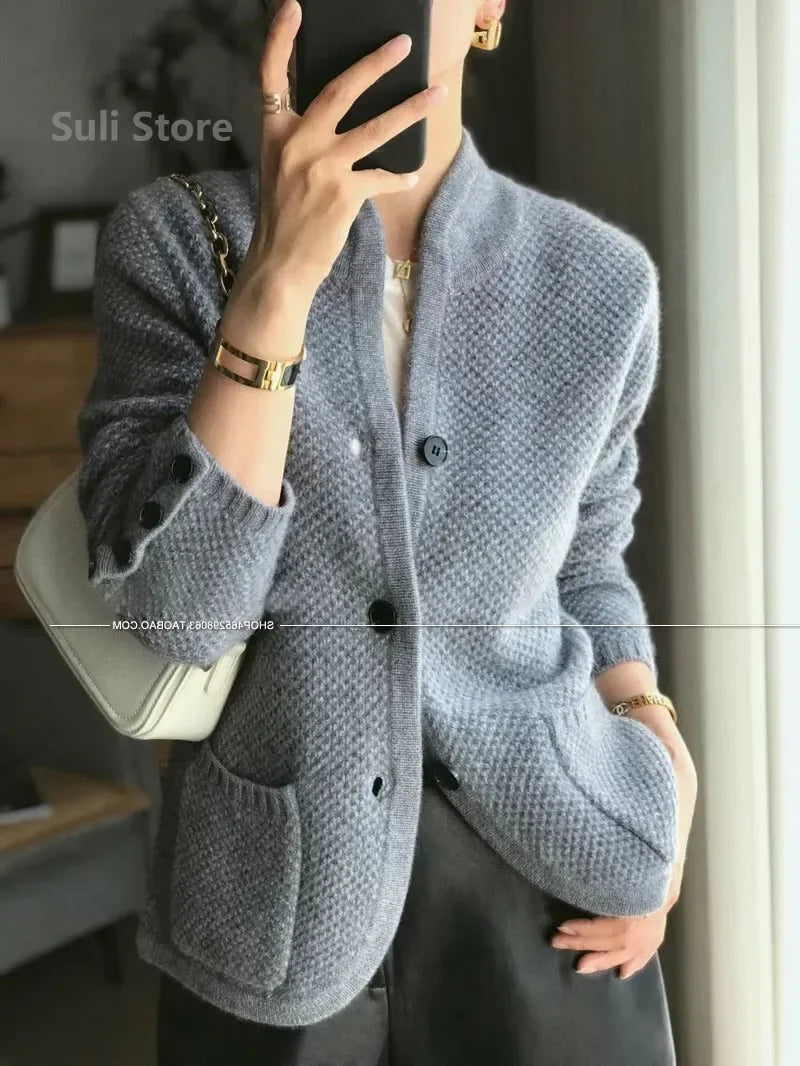 Autumn Winter New Thickened  Cardigan Women Stand Neck Sweater Sweater Loose Knit Base Sweater Jacket - Matrix Studios