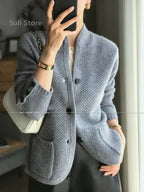 Autumn Winter New Thickened  Cardigan Women Stand Neck Sweater Sweater Loose Knit Base Sweater Jacket - Matrix Studios