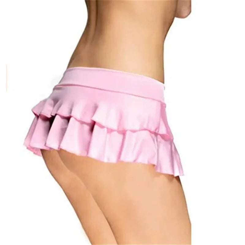 Women's Mini Skirt Low Waist Solid Color  Skirt Ruffle Hem Skirt Role Play Schoolgirl Costume - Matrix-studios.com