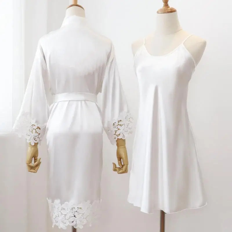Sexy Women Home Dressing Gown Intimate Lingerie Lace Bride Wedding Robe Set Nightwear Casual Sleepwear Kimono Bathrobe Gown - Matrix-studios.com