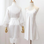 Sexy Women Home Dressing Gown Intimate Lingerie Lace Bride Wedding Robe Set Nightwear Casual Sleepwear Kimono Bathrobe Gown - Matrix-studios.com