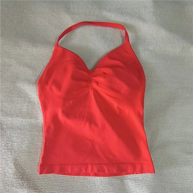 HBC Sexy V Neck Gym Tank Top Longline Strappy Vest Women Seamless Sports Running Tank Top Slim Fit Yoga Padded Workout - Matrix-studios.com