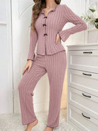 2-Piece Women's Autumn and Winter Pure Color Elegant Bow Women's Simple Long-Sleeved Pants Pajama Set Leisure home clothing - Matrix-studios.com