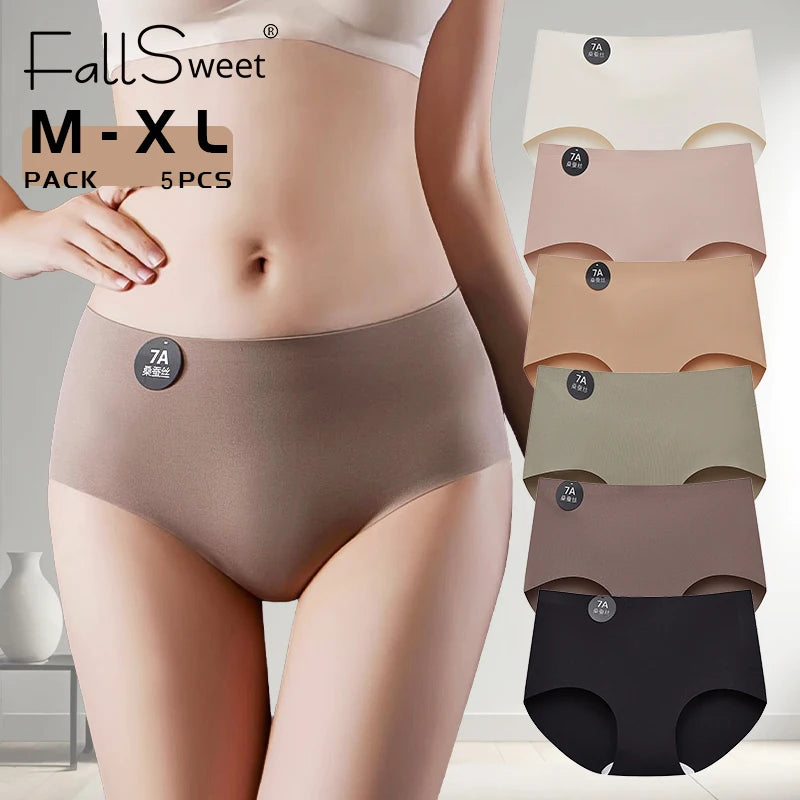 5PCS Seamless Mulberry Silk Panties Woman Underwear Ultra-Thin High Elastic Invisible Briefs Soft & Breathable Female Lingerie - Matrix Studios