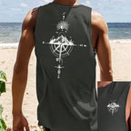 Men's Fashionable Casual Sports Loose Compass and Mountain Pattern Print Comfortable and Breathable Round Neck Sleeveless Vest - Matrix Studios