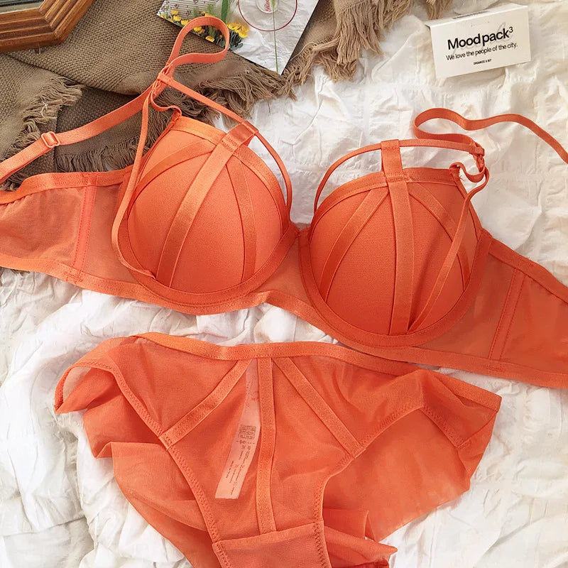 Hot Sale Women Lace Underwear Sexy Hollow Push Up Bra Set Classic Bandage Lingerie Fashion Fluorescent Plus Size C D Brassiere - Matrix-studios.com