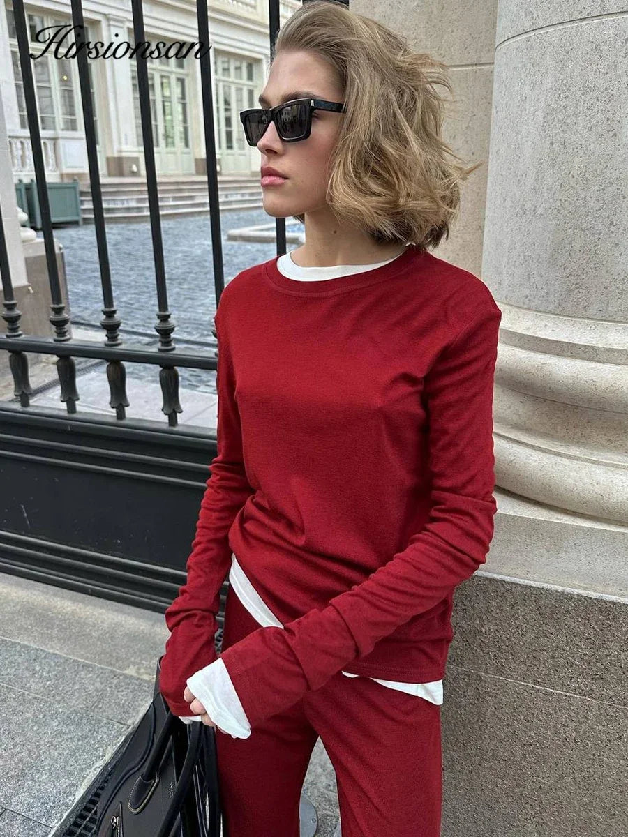 Hirsionsan Modal Soft Loose Sets Women 2026 Casual Two Pieces Long Sleeve T Shirts and High Waist Dresses Outfits Tracksuit - Matrix-studios.com