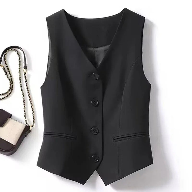 Spring Summer Korean Fashion Vest 2025 New Women Short Fashion V-neck Sleeveless Casual Blazer Waistcoat Coats Female Tops - Matrix Studios