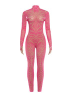 Weird Puss Sexy Striped Print Jumpsuits Women Wild Style Turtleneck Full Sleeve Midnight Party Club Stretch Streetwear Overalls - Matrix Studios
