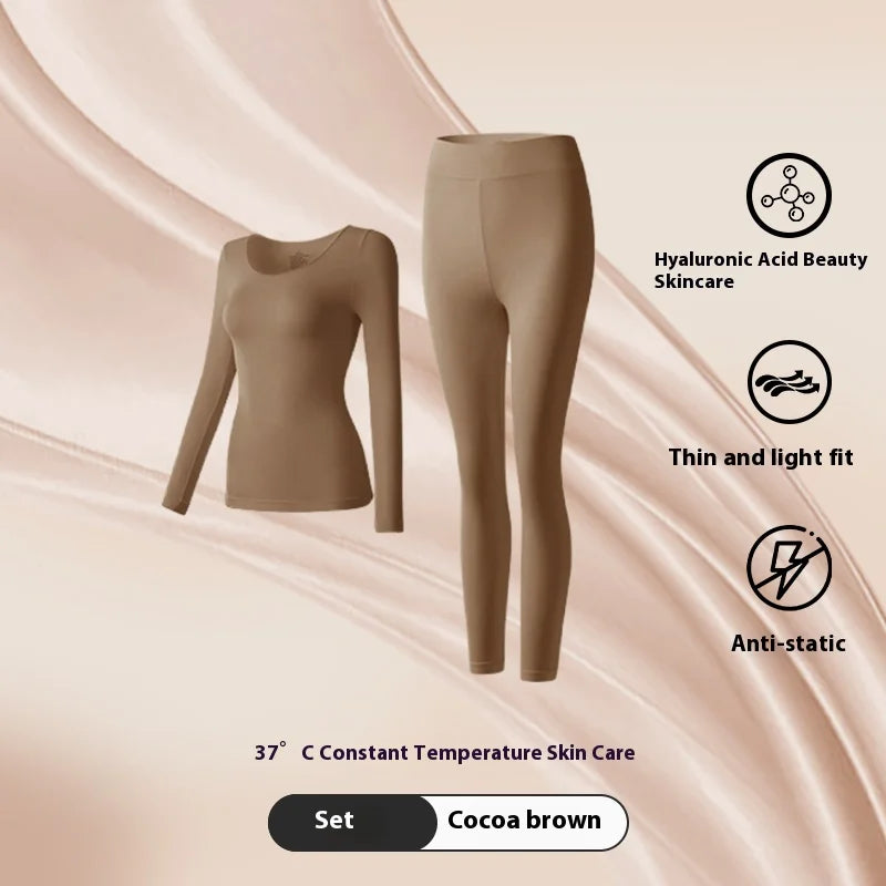 Winter Seamless Fleece Warm Leggings Female casual warm top Ladies Thermal Underwear 2pcs Set Slim Thin  Sports Fitness Leggings - Matrix-studios.com