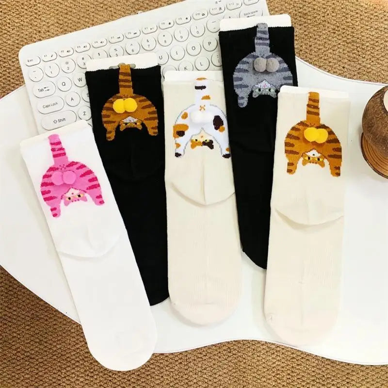 Cartoon 3D Cat Egg Design Middle Tube Socks for Women Soft Breathable Cute and Funny Couple Socks Spring Autumn Cute - Matrix Studios