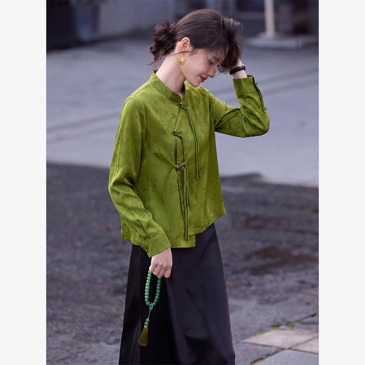 VIMLY New Chinese Style Women's Two-piece Set Autumn 2026 Long Sleeve Top Satin Midi Skirt Elegant Fashion Matching Outfit 31785 - Matrix-studios.com