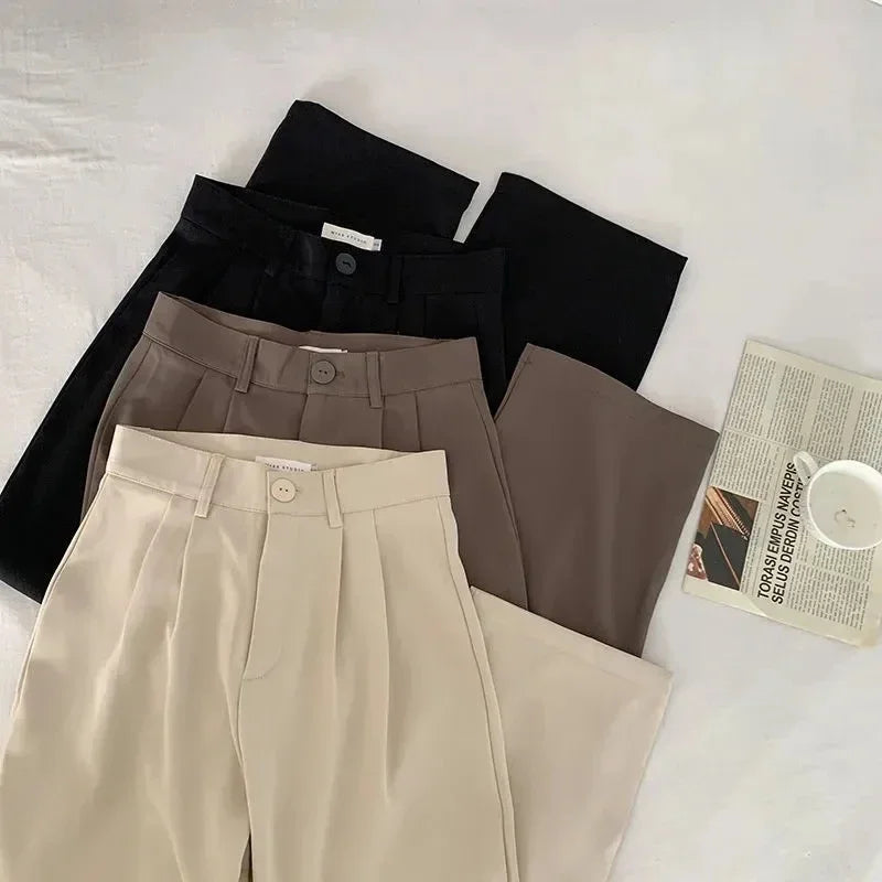 High Waist Women Suit Pants Fall Straight Office Ladies Korean Fashion Trousers Casual Button Loose Female Black Pants New 2024 - Matrix-studios.com
