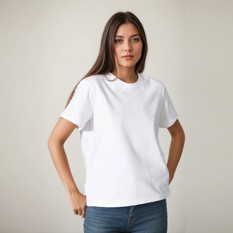 Cotton Short Sleeve Tops 220 Grams Heavy T-shirt Y2k Casual Comfortable Tee Shirt Black & White O-neck Woman Clothing YH2532 - Matrix-studios.com