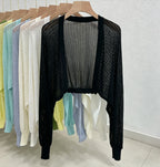 Open Front Pointelle Knitted Cardigan Women Bolero Crop Top Spring Summer Lightweight Blouse Cover Up Openwork Shawl Outfit - Matrix Studios
