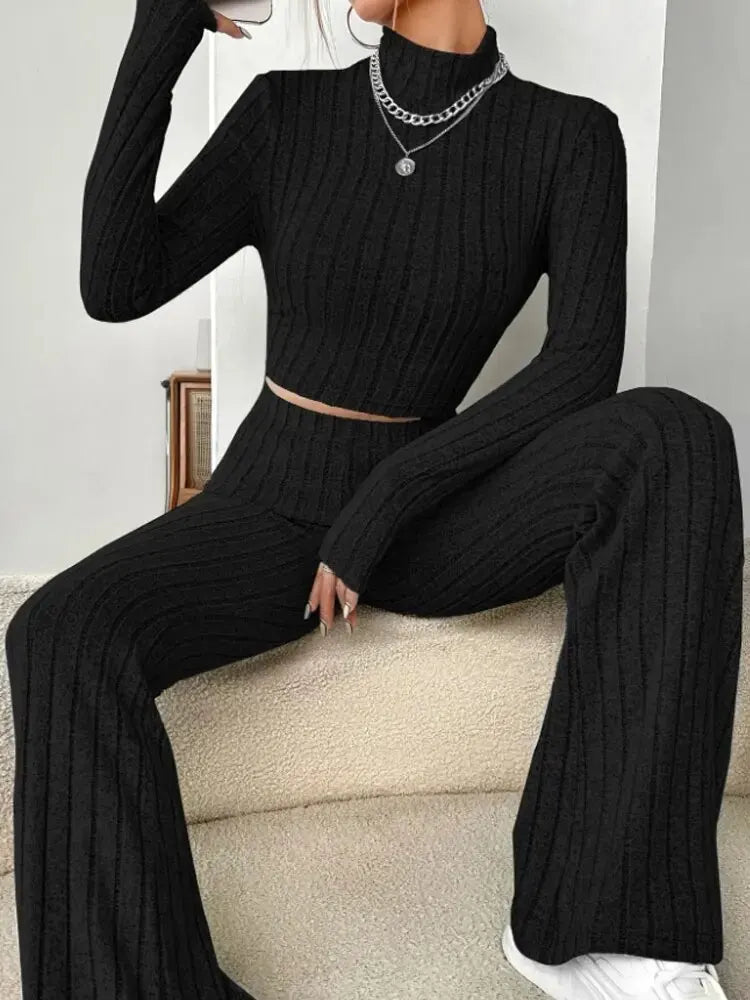 Stand Collar Navel T-shirt and Trumpet pants - Matrix-studios.com