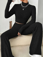 Stand Collar Navel T-shirt and Trumpet pants - Matrix-studios.com