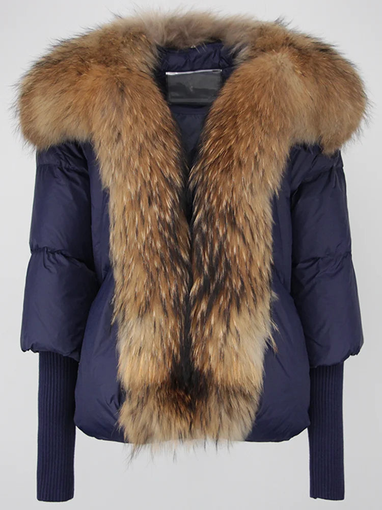 Loose Natural Real Fox Fur Collar Coat Thick New European Fashion White Duck Down Jacket Winter Women Warm Luxury Outerwear - Matrix Studios