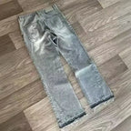 American Trend Retro Gothic Embroidery Graphics Washed Baggy Jeans Women's Y2K New Harajuku Hip-Hop Punk Rock Couple Street Wear - Matrix Studios