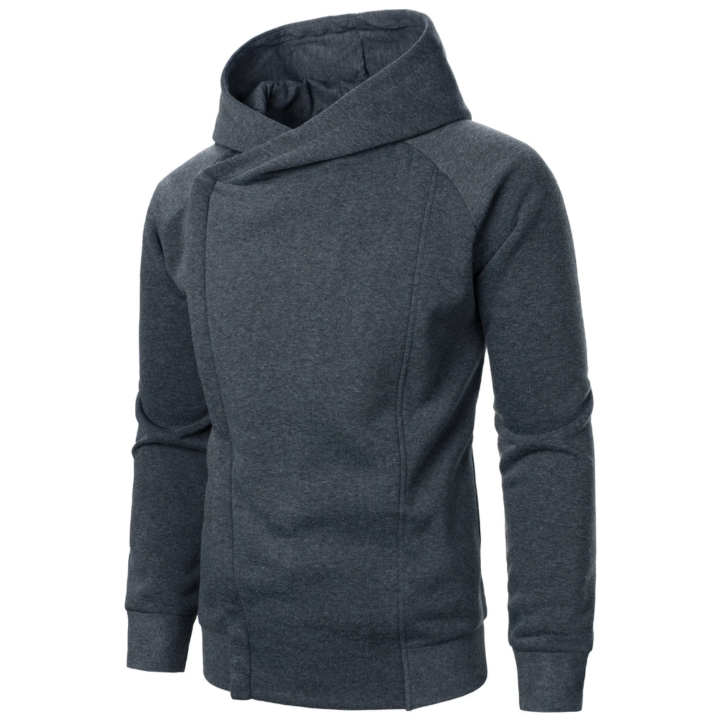 Autumn winter men's solid color hooded top Long sleeve side zipper design hoodie - Matrix Studios