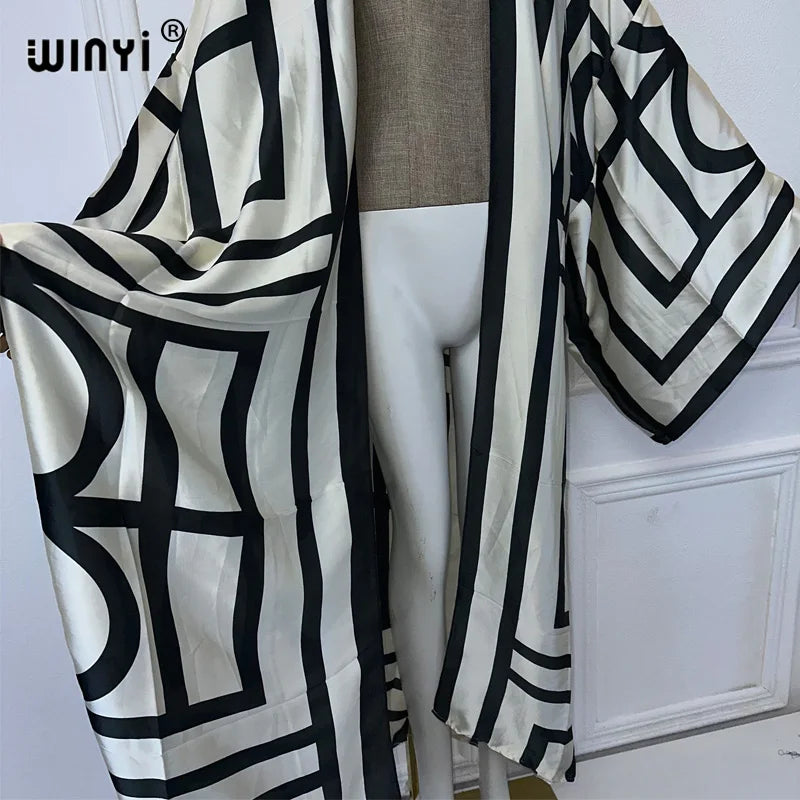 WINYI Africa Boho Print Kimonos African Dresses for Woman Cardigans Beach Outfits Kaftan Beach Cover Up Evening Dress Maxi Coat - Matrix Studios