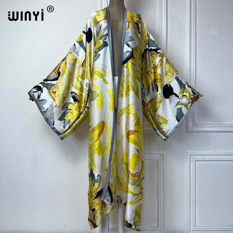 WINYI Summer Bohemian Kimono Beach Cover-Up Swim Suit Elegant African Women Boho Cardigan Sexy Holiday Long Sleeve Beach Dress - Matrix Studios