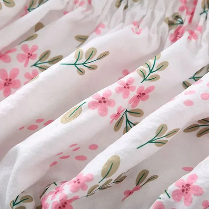 Sweet Broken Flower Slash Neck Women Blouse Agaric Edge Pleat Design Slim Elastic Waist Cropped Top Cute Chiffon T-shirt Summer - Matrix-studios.com