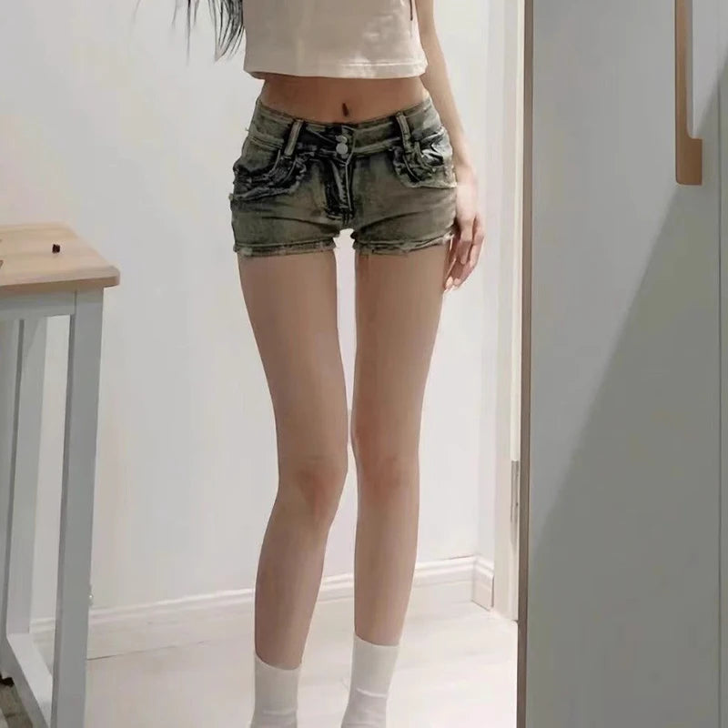 New Woman Designer Low Waist Punk Jeans Girls Aesthetic Elastic High Street Mini Pants Female Sexy Nightclub Summer Denim Shorts - Matrix-studios.com