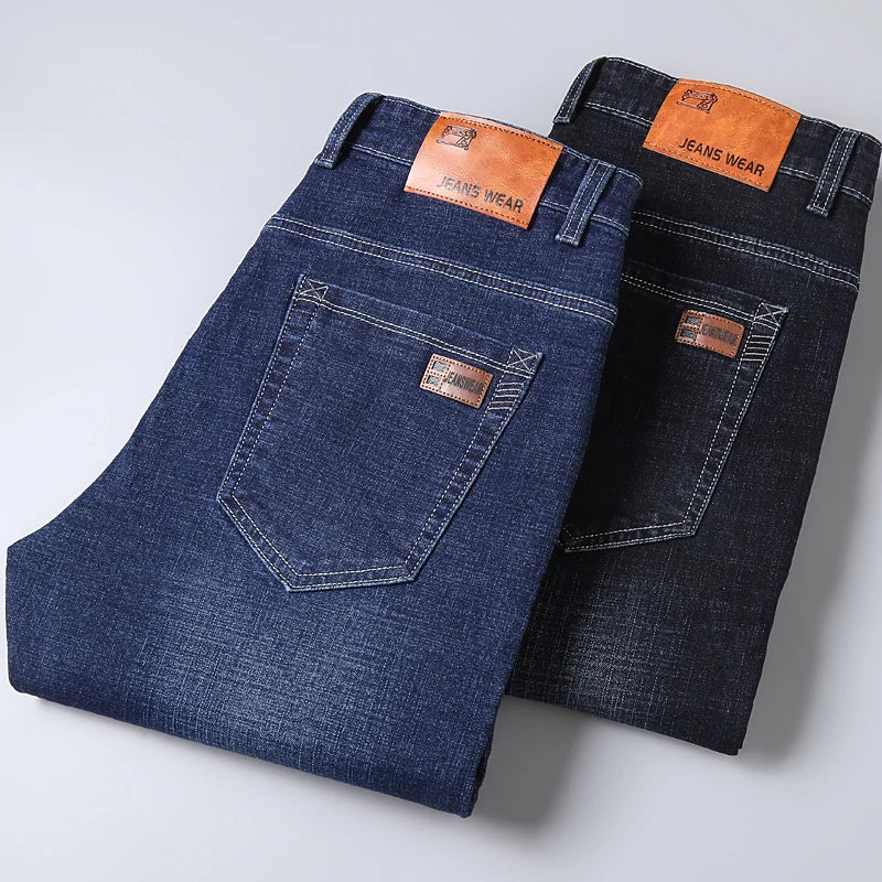 2026 New Men's Stretch Regular Fit Jeans Business Casual Classic Style Fashion Denim Trousers Male Black Blue Gray Pants - Matrix Studios