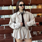 Tuularose Women's 2 Piece Fashion Lapel Zip Jacket Pleated Shorts Suit Vintage Streetwear New Party  Autumn Female Short Sets - Matrix-studios.com