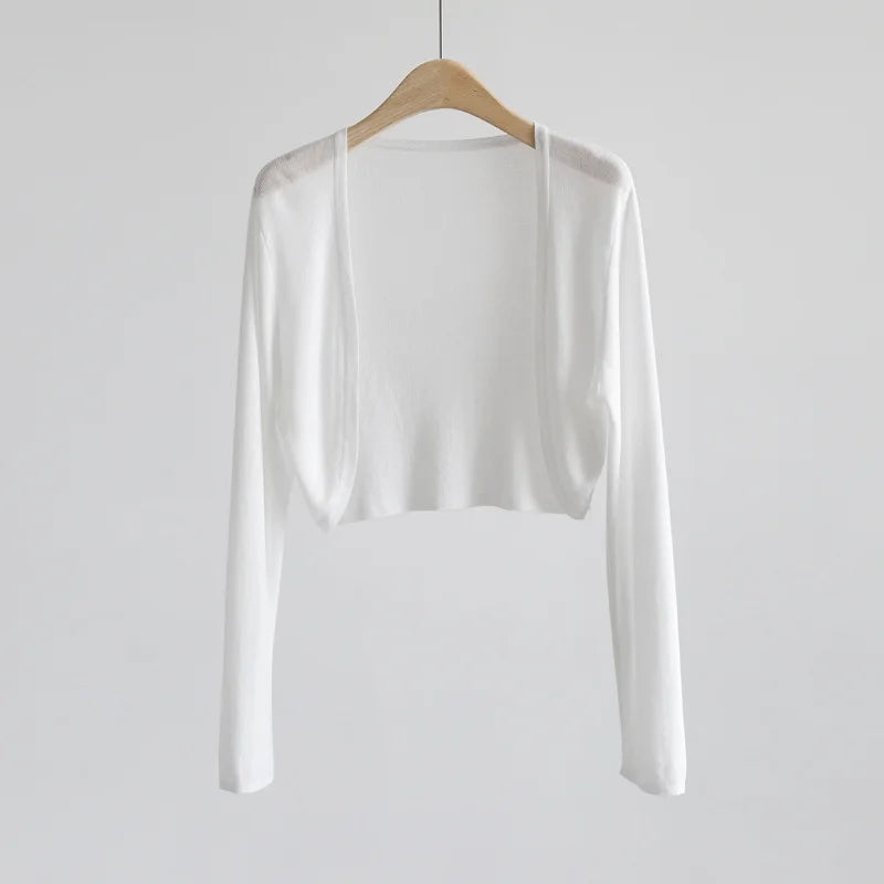 Ice Silk Knitted Cardigan Jacket Women Summer Shawl Sunscreen Outer Layer Thin Vest Air Conditioning Shirt Short Coat - Matrix Studios