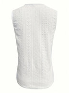 Women's Eyelet Embroidery Tank Top Symmetrical Straps with Buckle V Neck Casual Sleeveless Cami Tops - Matrix-studios.com
