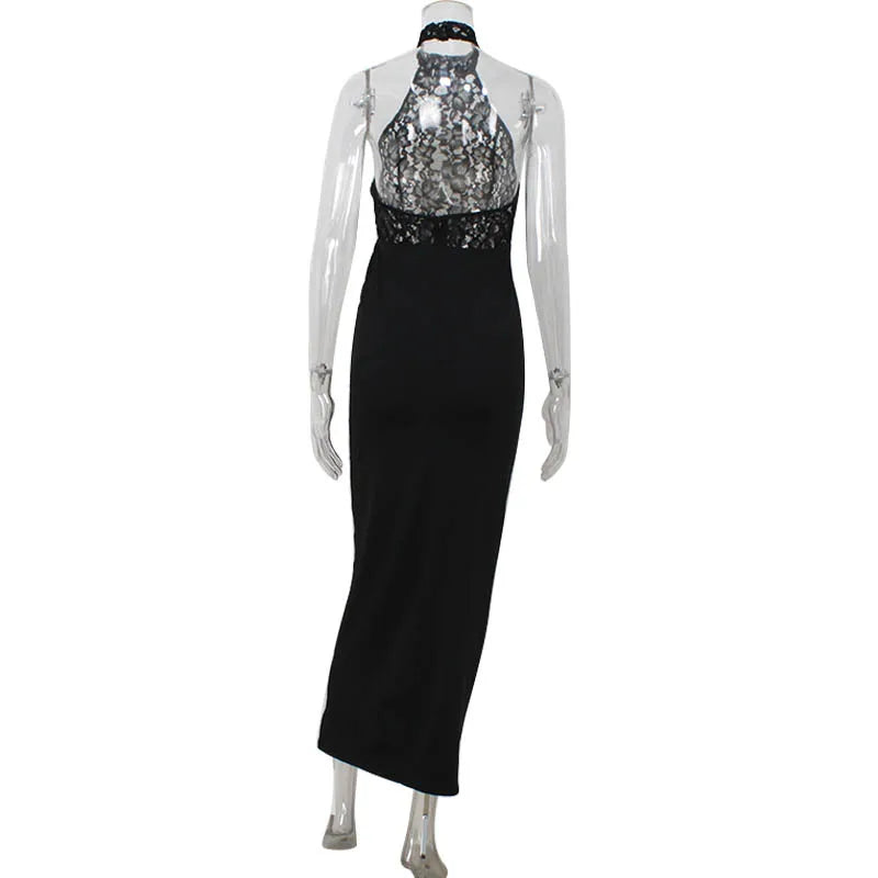 Lace Patchwork Dresses For Women Fashion Sexy Streetwear Solid Sleeveless Tank Sheath Hip Wrap Long Vestidos Robe Female Elegant - Matrix-studios.com