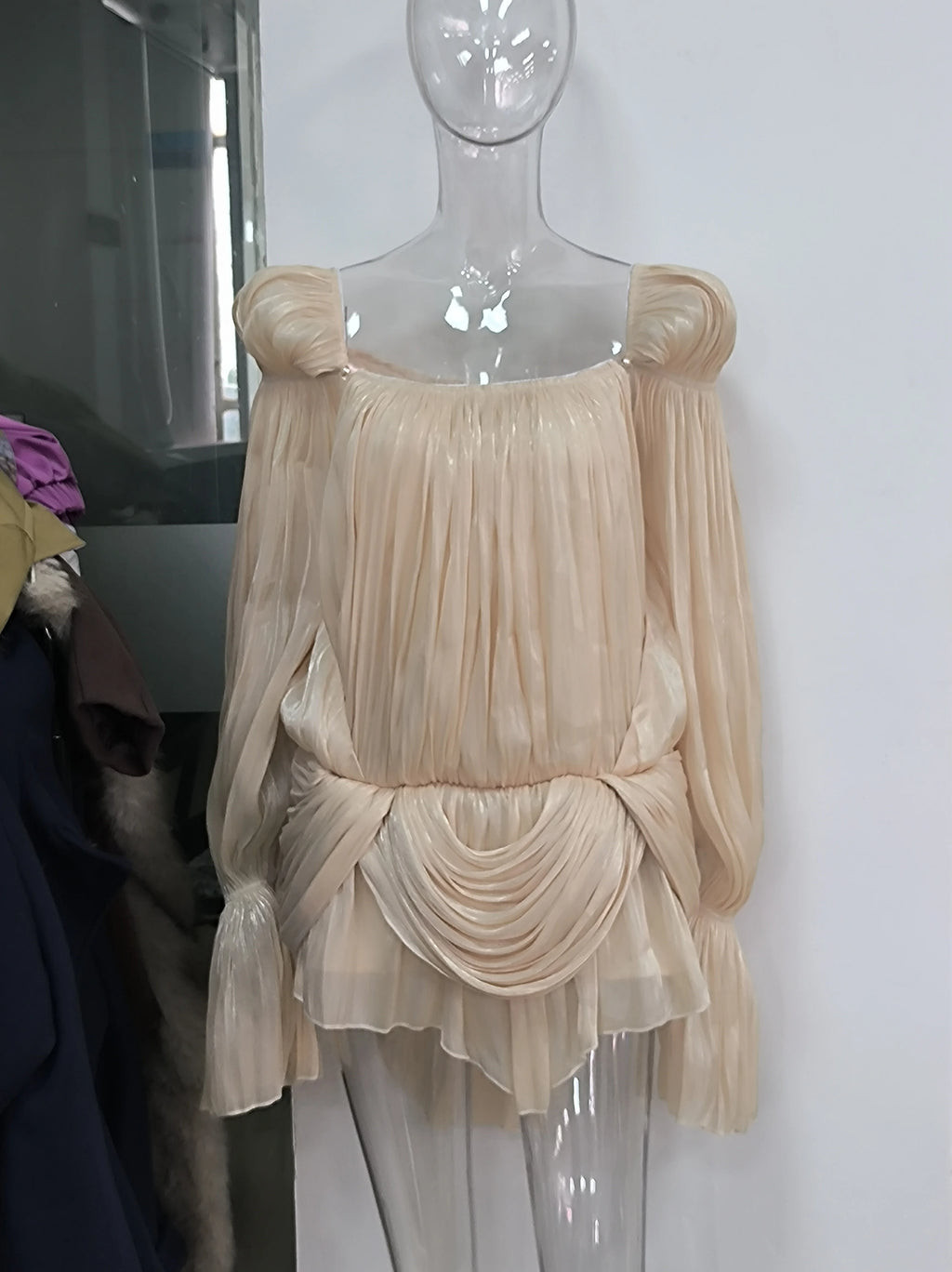 Satin Off Shoulder Pleated Mini Dress for Women Fashion Puff Sleeve  Cinched Waist Prom Party Skirt 2026 NEW Summer Lady Dresses - Matrix-studios.com